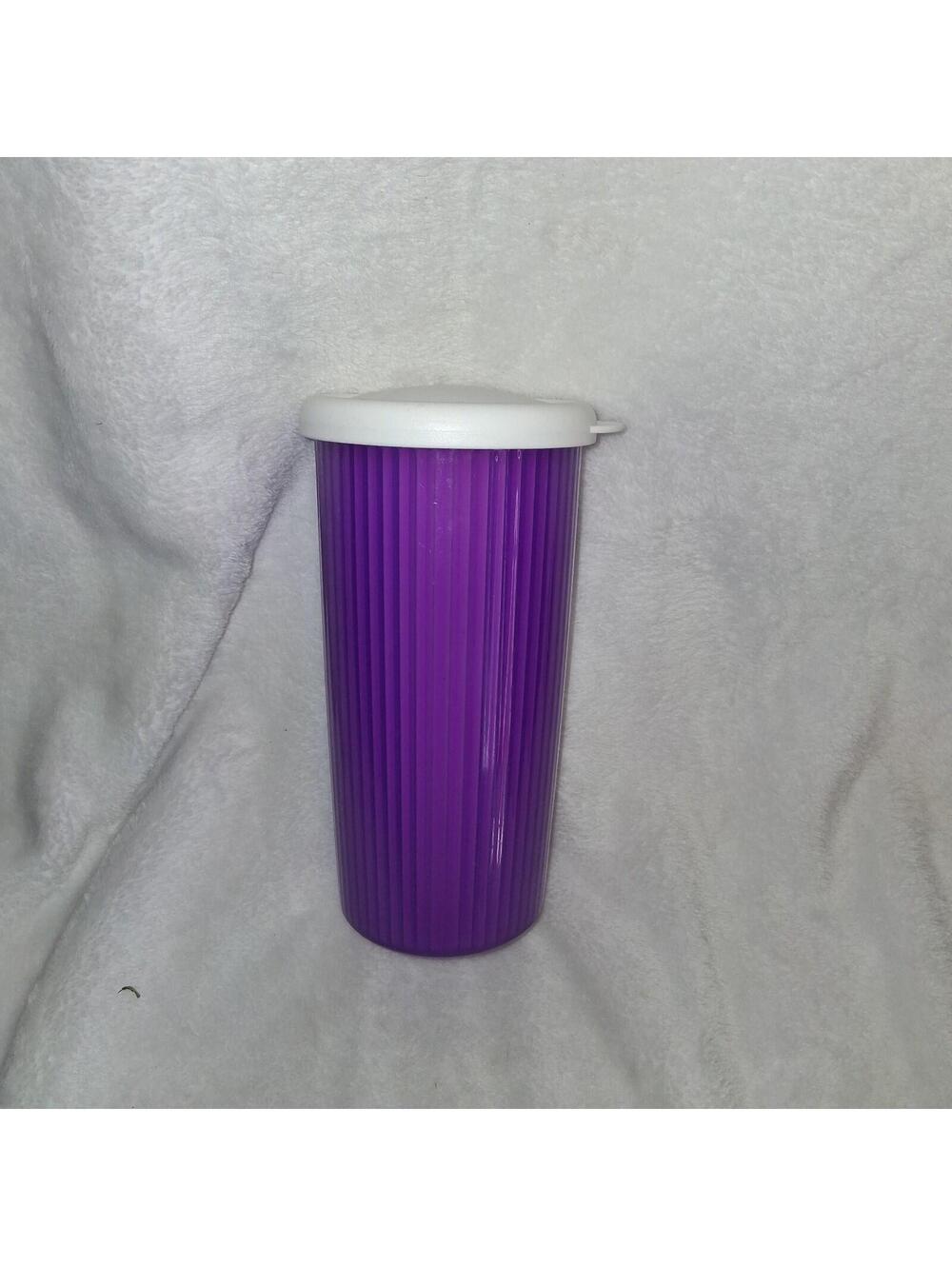 Vintage Tupperware 24 oz Insulated Tumbler Purple Ribbed Cup Straw Lid 3329A-1